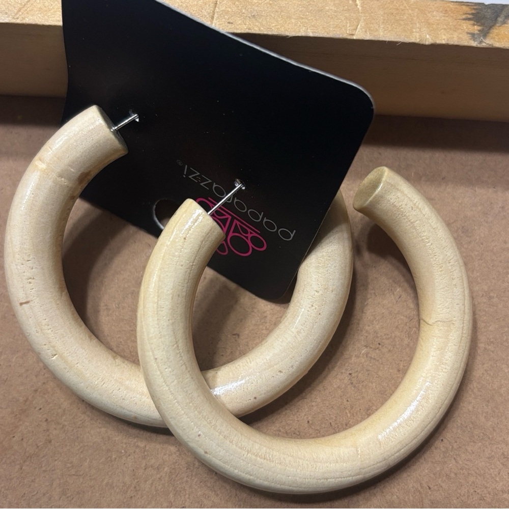 Tan Wooden Hoop Earrings
